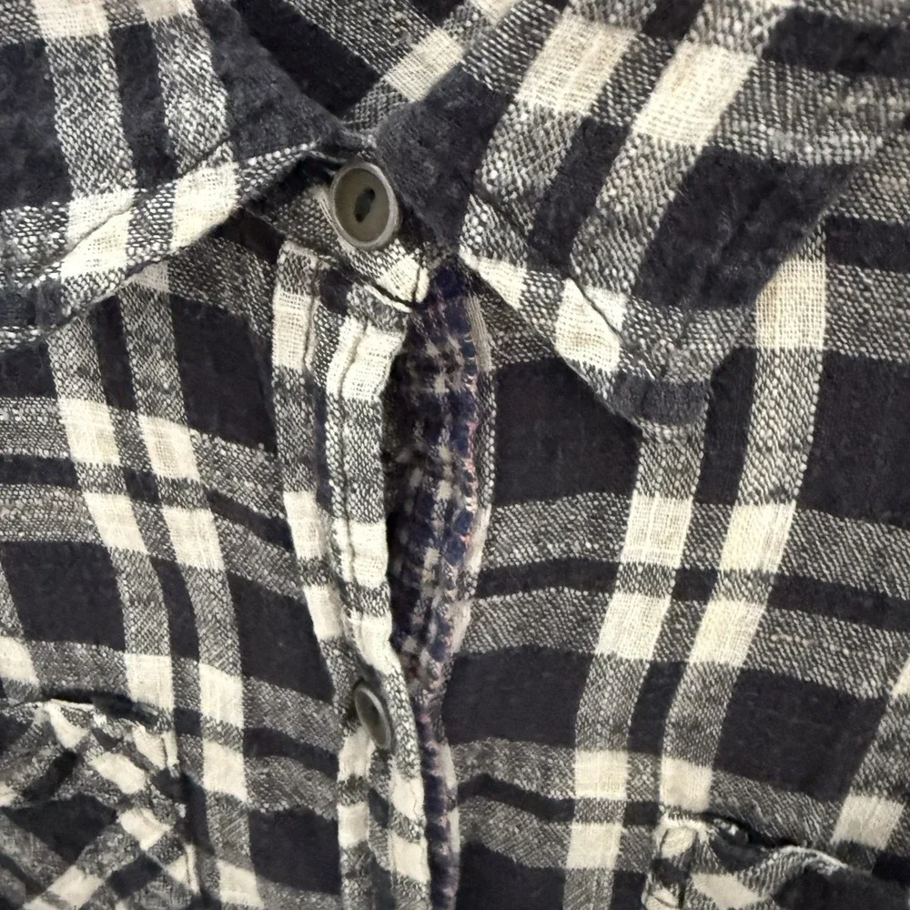 Free People Catch Up With Me Plaid Flannel Shirt Black Purple Womens Smal